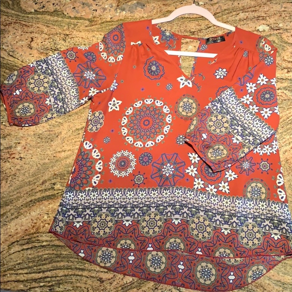 Red print blouse from Renee c